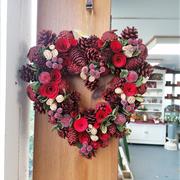 Artificial Red Cone Heart Shaped Wreath